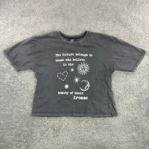 Riot Queen Celestial Graphic Tee‎ Charcoal Grey Mineral Wash Boxy Cropped Large